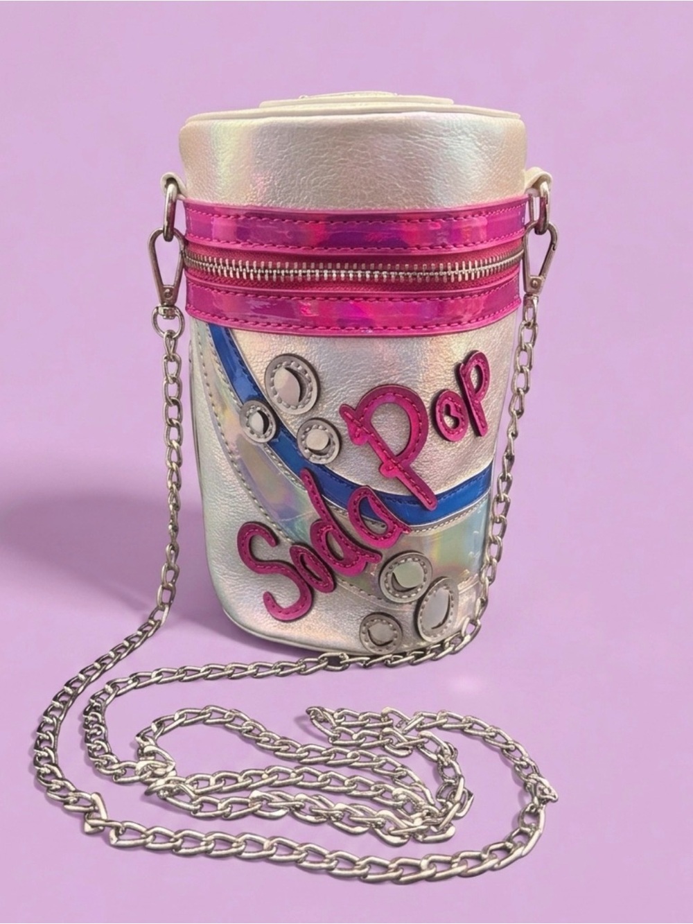Soda Pop Iridescent Cylinder Crossbody Bag - Pink Trim - Picture 1 of 1
